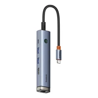 5 portu HUB AIR Baseus UltraJoy Series Type-C - HDMI, USB3.0x2, PD, RJ45 (pelēks)