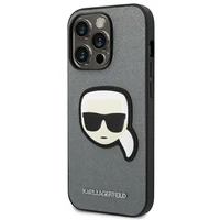 Karl Lagerfeld Saffiano Karl's Head Patch viedtālruņa apvalks iPhone 14 Pro - sudraba