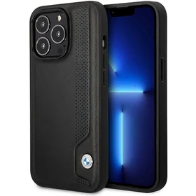 Viedtālruņa apvalks BMW BMHCP14X22RBDK iPhone 14 Pro Max 6.7" melns/melns cietais apvalks ādas zilie punkti