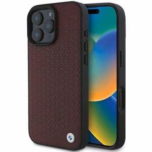 BMW Sign Ādas Deimanta Metāla Logotipa MagSafe apvalks iPhone 16 Pro Max - sarkans