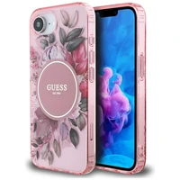 Guess IML Flowers magnētiskais viedtālruņa apvalks iPhone 16e - rozā