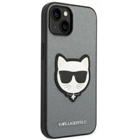 Karl Lagerfeld Saffiano Choupette Head Patch viedtālruņa apvalks iPhone 14 Plus - sudraba