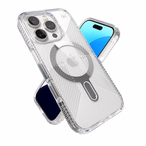 Speck Presidio Perfect-Clear Grip ClickLock & MagSafe vāciņš ierīcei iPhone 16 Pro, caurspīdīgs / hroma apdare / Serene Silver