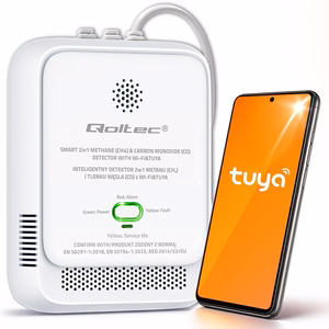 Qoltec 52654 2in1 dabasgāzes un oglekļa monoksīda (CO) noplūdes detektors | CH4 | CO | NG | Tuya | Wi-Fi | 85dB signāls | LED
