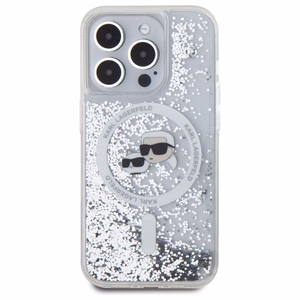 Karl Lagerfeld Šķidrie spīdumi Karl & Choupette Head Magnētiskais viedtālruņa apvalks iPhone 15 Pro Max - caurspīdīgs