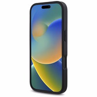 Karl Lagerfeld HC Graudains PU Kartes slots Metāla Paraksts iPhone 16 Pro viedtālruņa apvalks - melns