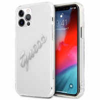 Guess GUHCP12LKTRSVSI iPhone 12 Pro Max 6.7" Caurspīdīgs cietais apvalks Vintage Script Sudraba