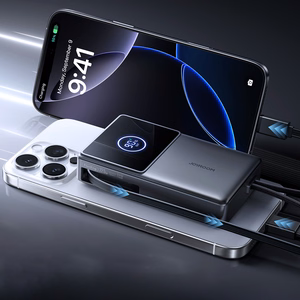 Joyroom JR-PR1 10000mAh 22.5W portatīvais lādētājs ar iebūvētu izvelkamu USB-C kabeli - melna