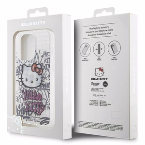 Hello Kitty IML kaķis uz ķieģeļiem grafiti viedtālruņa apvalks iPhone 14 Pro - balts