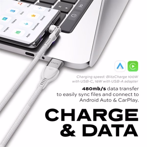 STATIK PowerPivot Pro neilona pīts kabelis, USB-C uz USB-C, 3 m, balts