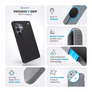 Speck Presidio2 Grip Magnet vāciņš ierīcei Samsung Galaxy S25 Ultra, melns / slānekļa pelēks