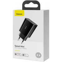 Baseus Speed Mini ātrās uzlādes lādētājs, USB-C, PD, 3A, 20W (melns)