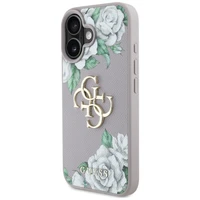 Guess Grained Roses Big 4G Logo viedtālruņa apvalks iPhone 16 - violets