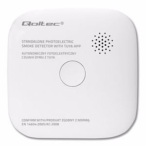 Qoltec 52579 Bezvadu dūmu detektors ar bateriju | Tuya | Wi-fi | sensora kalpošanas laiks 10 gadi | trauksme 85dB | LED