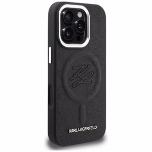 Karl Lagerfeld Initial & Metal Logo MagSafe Case for iPhone 16 Pro - Black