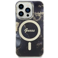 Guess GUHMP14XHTMRSK iPhone 14 Pro Max 6.7" melns cietais apvalks Golden Marble Magnētiskais