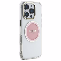 Guess IML Metal Colored Circle Classic Logo Magnētiskais viedtālruņa apvalks iPhone 16 Pro - rozā