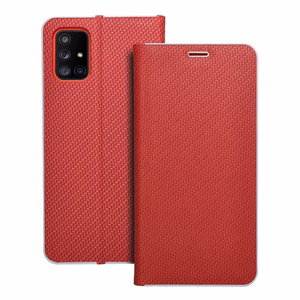 Viedtālruņa apvalks LUNA Book Carbon priekš SAMSUNG A71 sarkans