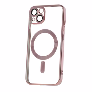 Krāsains hromēts Magnētiskais viedtālruņa apvalks iPhone 15 6,1" rozā zelts