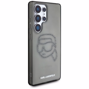Karl Lagerfeld viedtālruņa apvalks ar rhinestones Karl Head logotipu Samsung Galaxy S25 Ultra melns