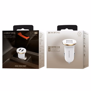 Borofone BZ5 CarPal automašīnas lādētājs ar 2 USB-A pieslēgvietām, kopā 5 V / 2,1 A, balts