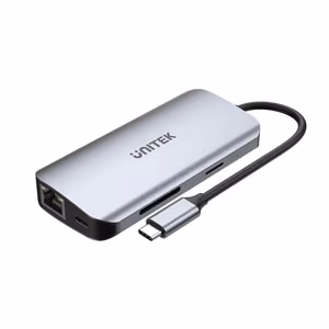 UNITEK Активный хаб USB-C 2x HDMI 4K, RJ45, PD 100W