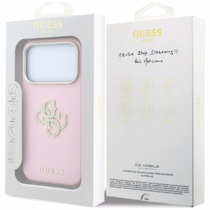 Guess Smooth & Big Strass Logo vāciņš iPhone 18 Pro / 17 Pro – rozā