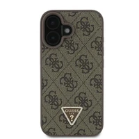 Guess ādas metāla logotips ar strazdiem viedtālruņa apvalks iPhone 16 - brūna