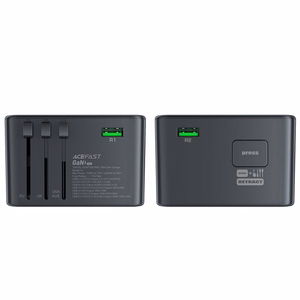 Acefast Z1 GaN 75W PD ceļojumu lādētājs adapteris 3x USB-C 2x USB-A - melns