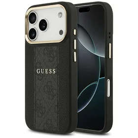 Guess 4G Stripe Magnētiskais viedtālruņa apvalks iPhone 17 Pro - melna