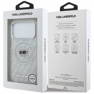 Karl Lagerfeld IML Karl Head Logo Magnētiskais viedtālruņa apvalks iPhone 17 Pro - Pelēka