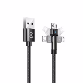 USAMS pīts grozāms kabelis U60 2A microUSB melns 1m SJ478USB01 (US-SJ478)
