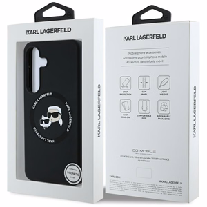 Karl Lagerfeld silikona viedtālruņa apvalks Double Heads un Circle MagSafe Samsung Galaxy S25 Plus melns