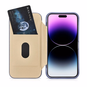 iCarer CE Premium ādas folio viedtālruņa apvalks iPhone 14 Pro Max magnētiskais atveramais ādas folio apvalks MagSafe gaiši violeta