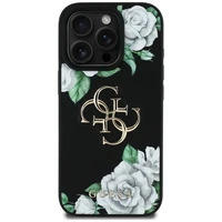 Guess Grained Roses Big 4G logo viedtālruņa apvalks iPhone 16 Pro - melns