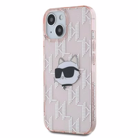 Karl Lagerfeld IML Choupette galvas un monogrammas apvalks iPhone 14 / 15 / 13 - rozā