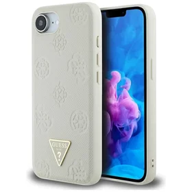 Guess Grained Hot Stamp Peony Triangle Logo magnētiskais viedtālruņa apvalks iPhone 16e - bēšs