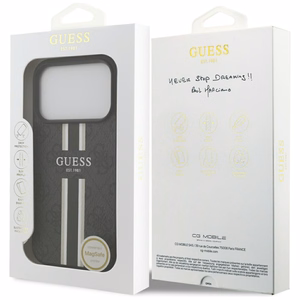 GUESS viedtālruņa apvalks IPHONE 17 Pro, saderīgs ar MagSafe GUHMP17LP4RPSK (4G Printed Stripes), melns