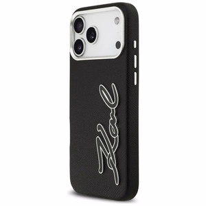 Karl Lagerfeld FW graudainas Signature Logo viedtālruņa apvalks iPhone 17 Pro Max – melns