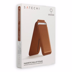 Ādas maks ar statni, saderīgs ar MagSafe Satechi Vegan Leather Wallet Stand brūns