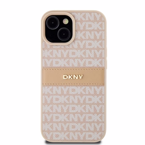 DKNY Ādas mono svītra un metāla logotips viedtālruņa apvalks iPhone 15 / 14 / 13 - rozā