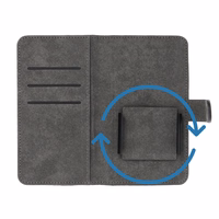 Universāls grāmatas tipa viedtālruņa apvalks COMMON izmērs XL, paredzēts SAMSUNG A12 / A13 4G / A34 5G / A02s / XIAOMI Redmi 12 4G / 12C / NOTE 12 4G / 12 PRO 5G / OPPO A53s / A72 / A92, melns