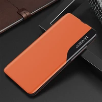Viedtālruņa apvalks no ekoloģiskas ādas ar skatāmu logu un statīva funkciju Xiaomi Redmi K40 Pro+ / K40 Pro / K40 / Poco F3 - oranžs