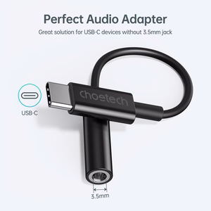 Adapteris Choetech AUX003 USB-C uz 3.5mm audio ligzdas adapteris (melns)