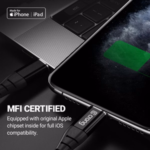 Crong Armor Link MFi USB-C–Lightning kabelis, 1.5 m, 3 A, melns