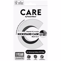 CARE by PanzerGlass Funkcionāls melns viedtālruņa apvalks ar statīvu un QI Samsung Galaxy S25 Edge - caurspīdīgs