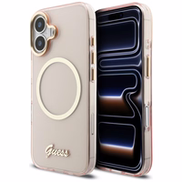 Guess IML Script Metal MagSafe Maciņš for iPhone 17 - rozā