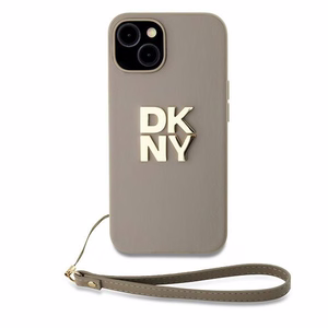 DKNY Viedtālruņa apvalks ar siksniņu un logotipu iPhone 15 Plus - bēšs