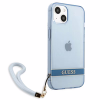 Guess GUHCP13SHTSGSB iPhone 13 mini 5.4 viedtālruņa apvalks, zils, ciets, daļēji caurspīdīgs ar siksniņu