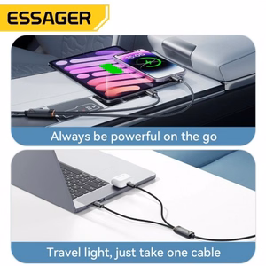 USB Kabelis Essager Triple 3in1 melns Type-C / Type-C / Lightning 120cm